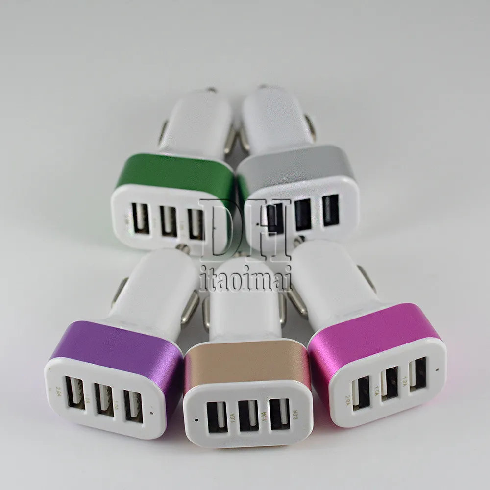 3 USB Ports Car Charger Metal Ring 5V 5.1A Universal Colorful Adapter for iphone 6 6s Samsung Note 4 