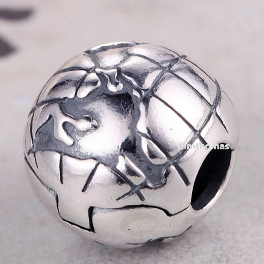 Hot 100% 925 Sterling Silver Globe Clip Charm Bead Fits European Pandora Jewelry Bracelets Necklaces & Pendants