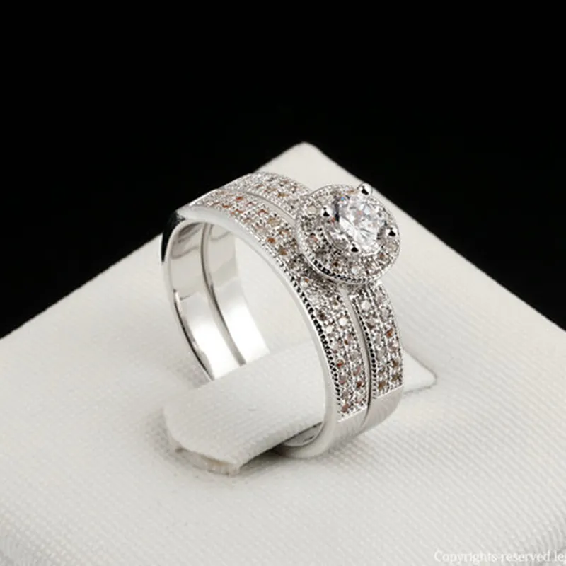 Yhamni Original Pure Silver -förlovningsringar Set Round Whiteblue CZ Diamond Wedding Rings uppsättning för kvinnor Kenr0429388159