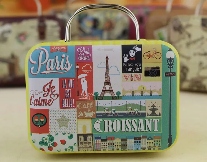 Retro Suitcase Candy Box Sweet Love Wedding Party Gift Jewelry Tin plate Boxes Mix 6 Style New