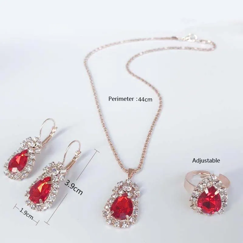 Ensembles de bijoux de chaîne de griffe de gemme ovale fine européenne et américaine collier goutte boucles d'oreilles anneau ensembles de trois pièces