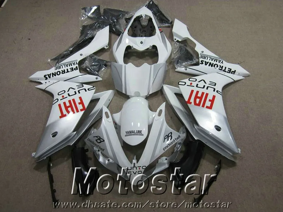 Hot ABS Fairing Kit för Yamaha YZF R1 2007 2008 Silver Vit Svart Högkvalitativa Fairings Set YZF-R1 07 08 YQ44