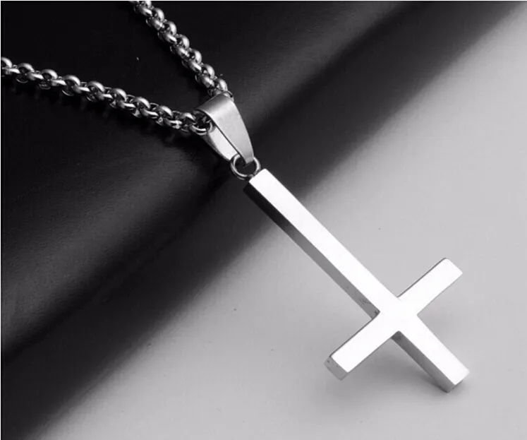 Invertido Cross of St Peter Titanium Aço 316Lstainless Colar de Pingente de Aço Lúcifer Satanás Moda Vintage Punk Jóias