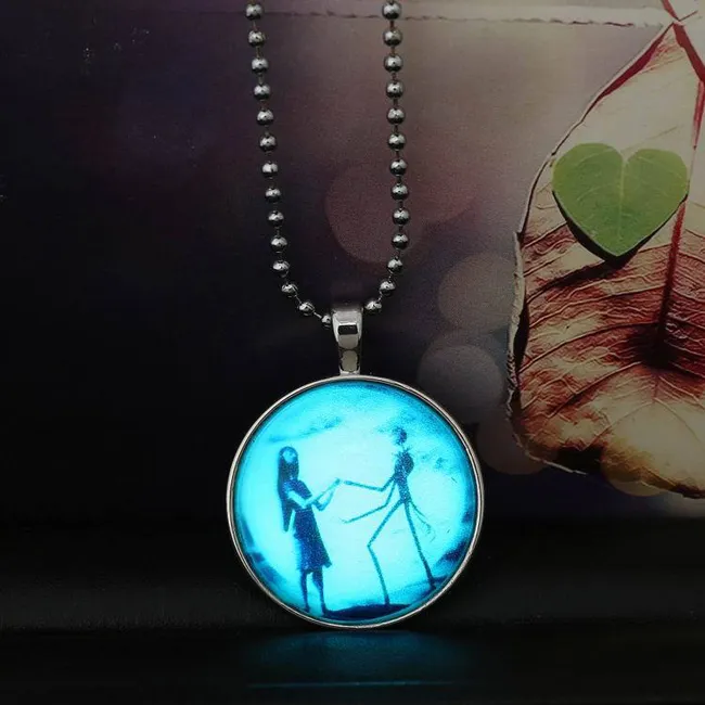 Christmas Gift Pendant Necklace Luminous Halloween Ghost Dialogue 21g 60cm Long Alloy Resin Necklace Clothing Accessories