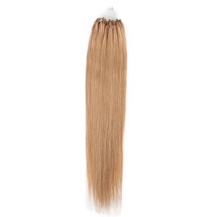 Commercio all'ingrosso - 0,8 g / s 200s / lot 14 "- 24" Micro anelli / anello indiano remy remy estensioni dei capelli umani estensioni dei capelli, # 27 bionda scura