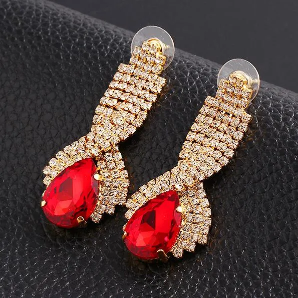 Mode Gouden Huwelijk Oorbellen Lange Crystal Water Drop Grote Oorbellen Voor Vrouwen Bruiden Vintage Kroonluchter Oorbellen Drop Crystal Earring 