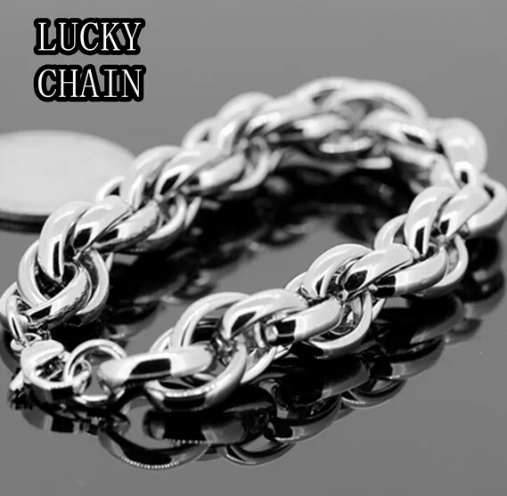 24''+9'' Luckly Jewlery Set 9mm di larghezza Bracciale in argento lucido con catena a corda attorcigliata Acciaio inossidabile 316L uomo Regali di compleanno di NATALE