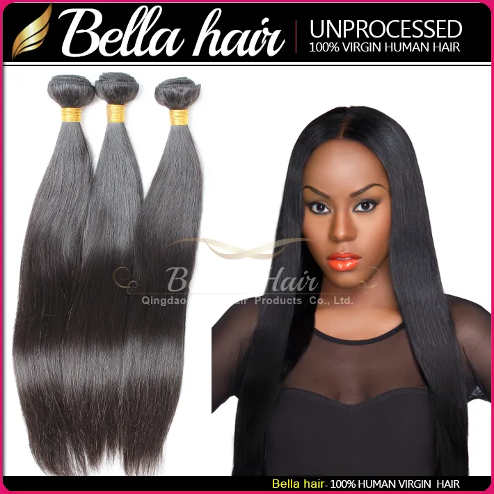 Bellahair® Köp 2 Få 1 Gratis 9A Brasiliansk Virgin Human Hair Weave Högkvalitativ 10 ~ 24inch Silky Rak