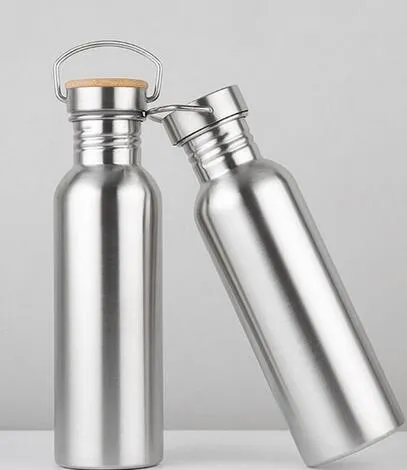 50pcs / lot 750 ml large bouche vide bouteilles de voyage isolées vélo bouteille d'eau en acier inoxydable avec poignée