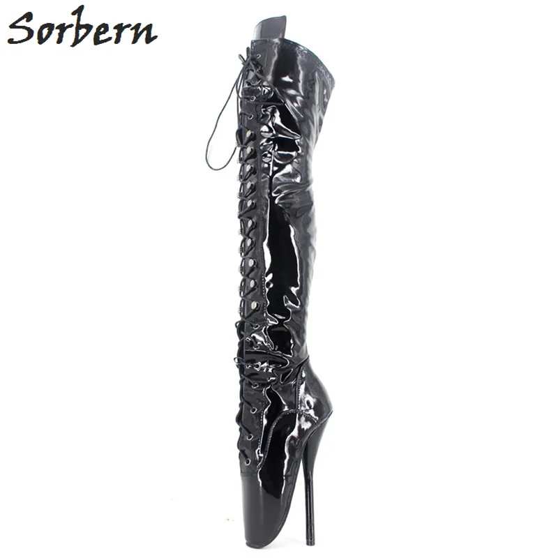 Sorbern 18cm kasık uyluk yüksek botlar sm bale stilettos yüksek topuklu fetiş ayakkabılar özel şaft uzunluğu artı boyutu