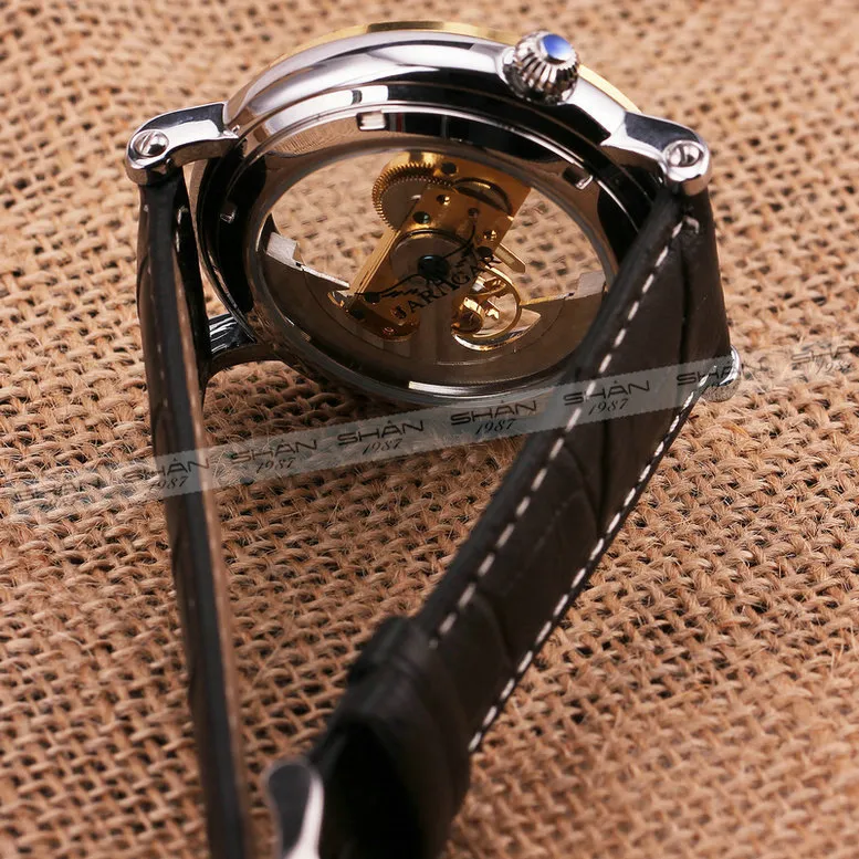 2021 new JARAGAR Luxury Golden Bridge Roman Dial Men's Automatic Mechanical Wrist Watch Transparent Movement Genuine Leather