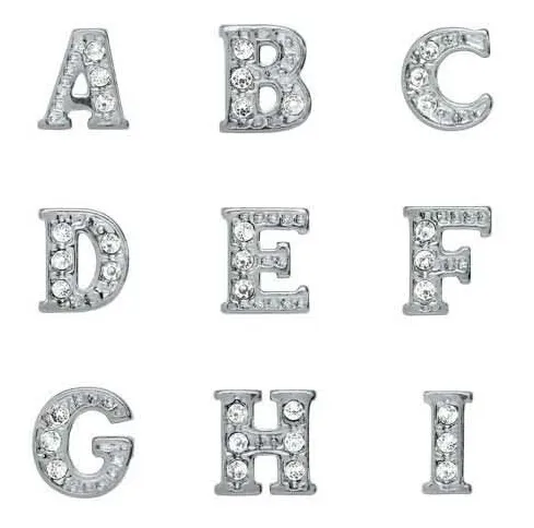 Rhinestones Silver Plated Alphabet Letters A-Z Alloy Floating Charms Fit For Glass Locket DIY Jewelrys Free shipping