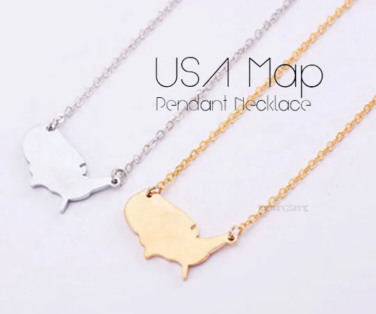 contorna collana mappa degli Stati Uniti USA Silhouette Geometric America Country Nation Necklace for Earth