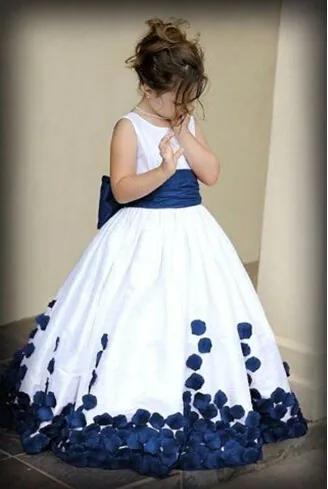 Flower Girl Dresses With Red And White Bow Knot Rose Taffeta Ball Gown Jewel Neckline Little Girl Party Pageant Gowns Fall New3747322