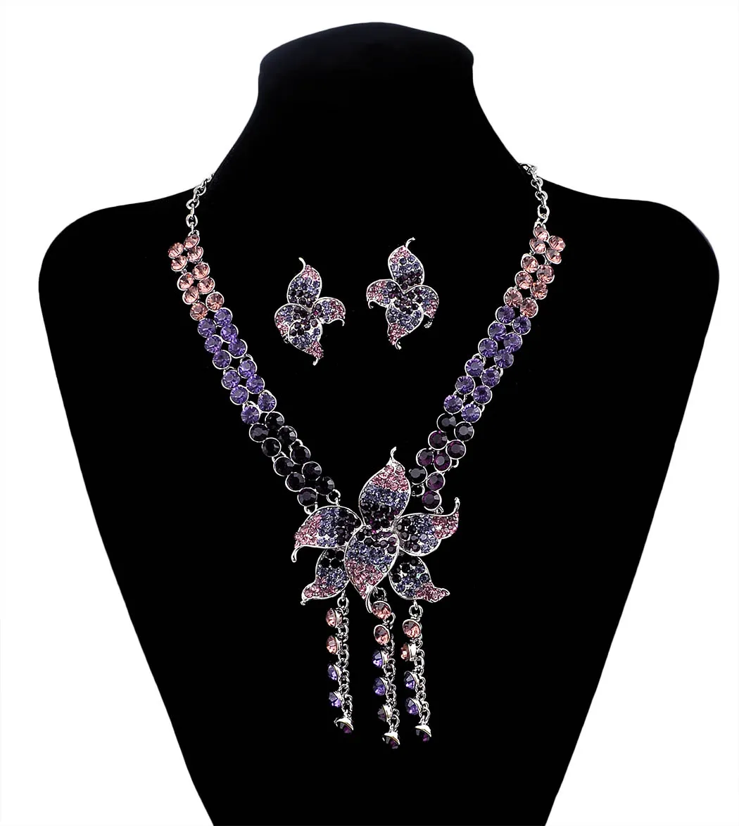 Collana colorato strass Fiore Bella nappa nuovo modo di stile coreano e orecchini set