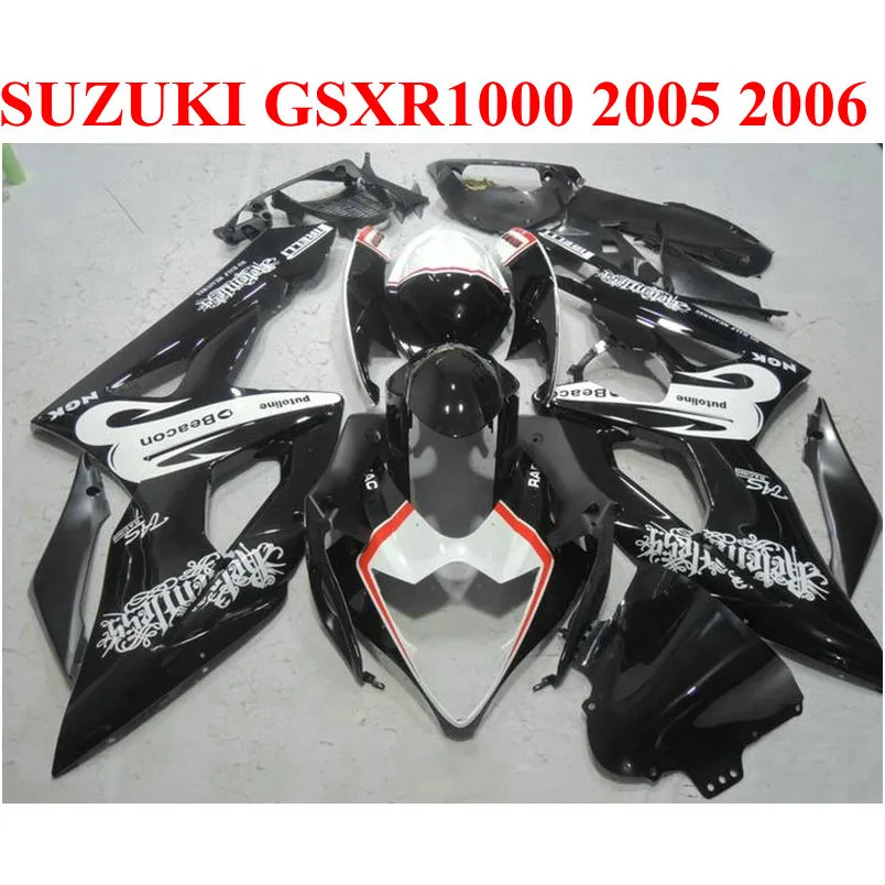 Anpassa motorcykeldelar till Suzuki GSXR1000 2005 2006 Fairing Kit K5 K6 05 06 GSXR 1000 Vit Svart Beacon Fairings Set EF82