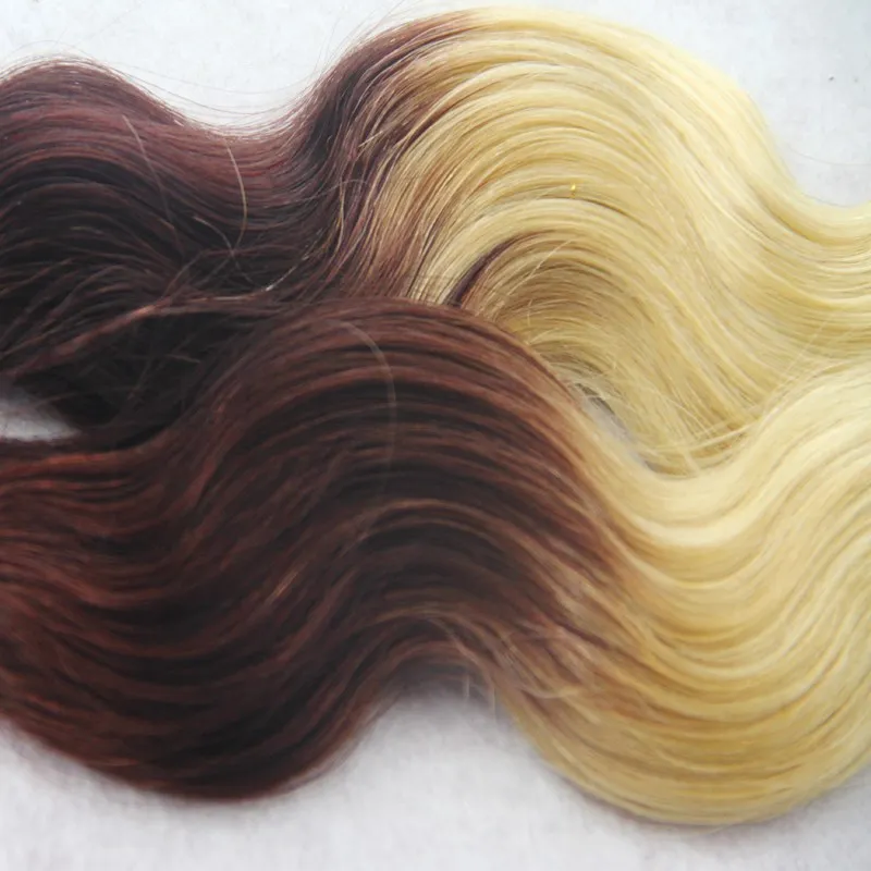 Tape In Hair Extensions Blond Ombre Brazilian Virgin Hair Body Wave 40st 100g Blond Tape Mänskligt Hår
