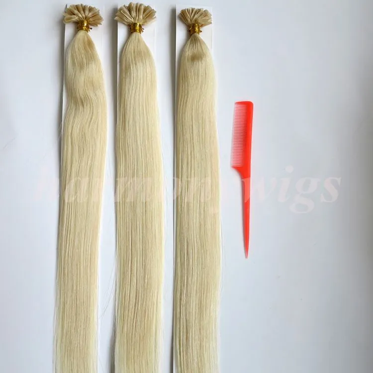 100 g 100 Stränge Nagel-U-Spitzen-Haarverlängerungen 18 20 22 24 Zoll #60/Platinblond, vorgebundenes brasilianisches indisches Echthaar