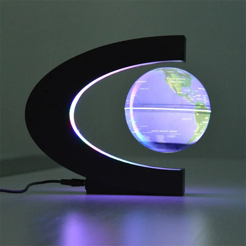 Yenilik C şekli LED Dünya Haritası Yüzer Küre Manyetik Levitasyon Işık Antigravity Sihirli / Roman Lamba Doğum Günü Ev Aralık Gece Lambası