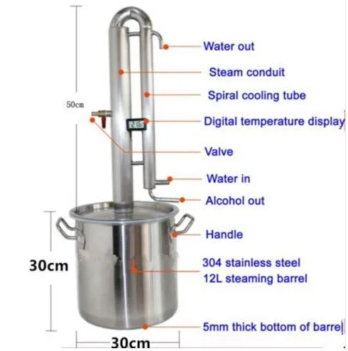 Novo Vinho 20L Álcool Etanol Distiller Guzzle Moonshine ainda Home Brewing Kit