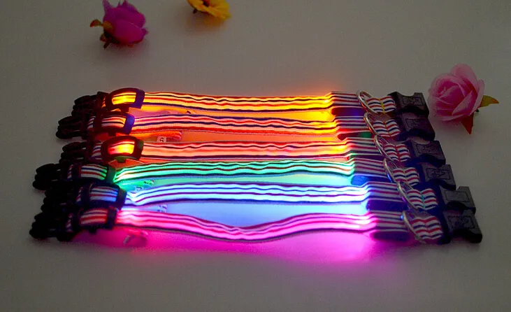 New arrival colorful stripe design collar Pet Dog Safety LED Collar LED Light up Flashing