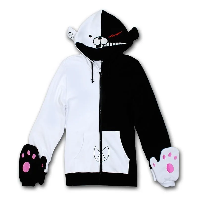 Dangan Ronpa Monobear Monokuma PretoBranco Urso Cosplay Jaqueta Com Capuz Jaqueta