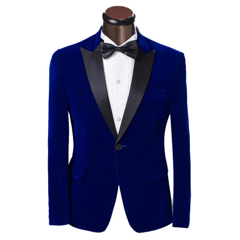 Velvet Men Siatek Kurtka Dark Blue Peak Lapel Mężczyźni Garnitur Wedding Prom Mens Garnitury Slim Groom Tuxedos Fashion Wedding Garnitury dla mężczyzn (kurtka + spodnie)