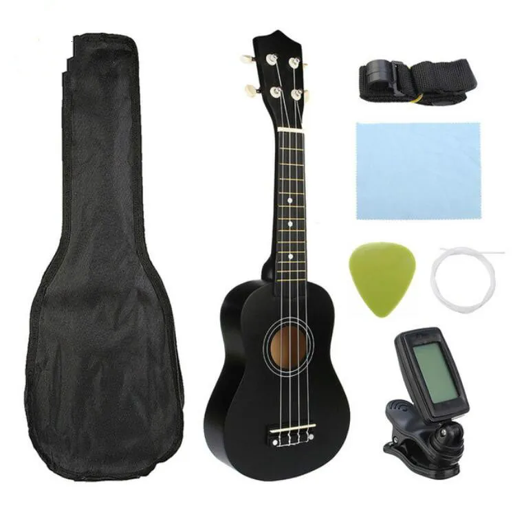 Chitarra Combo 21 "Nero Soprano Ukulele Uke Hawaii Basso Guitarra Set di strumenti musicali Kit + Accordatore + Corda + Tracolla + Borsa