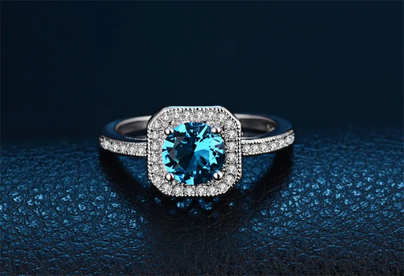 YHAMNI Luxe 1ct 6mm Natuurlijke Blauwe Edelsteen Ringen voor Vrouwen Echt 925 Sterling Zilver CZ Diamond Engagement Trouwringen KR1543150