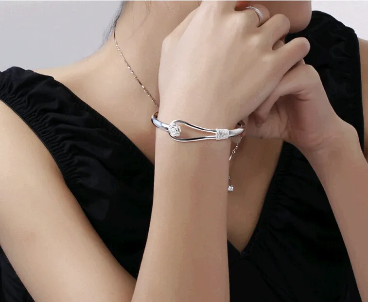 925 серебряная пластина манжеты ювелирные изделия чисто ручной Сакура цветок мода женщины браслет браслеты для продажи дешевые