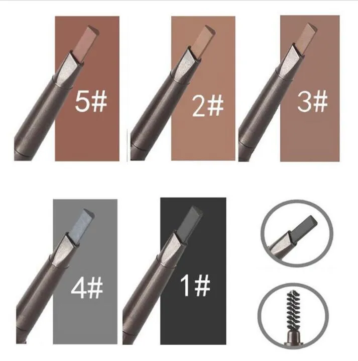 양면 자동 눈썹 연필 방수 아이 브로우 아이 라이너 눈썹 펜 연필 브러시 메이크업 화장품 도구와 5 색