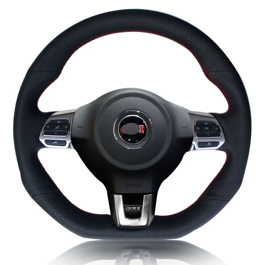 Steering wheel cover Case for Volkswagen VW Golf GTI Scirocco Sagitar Genuine leather DIY Hand sewing wheel cover Car styling