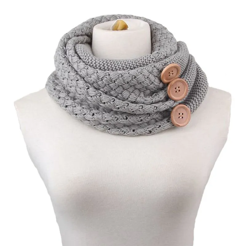 Winter Women stole button girl thick knitted scarf Wool blend foulard cachecol female shawls scarves tippet cachecol feminino TO322
