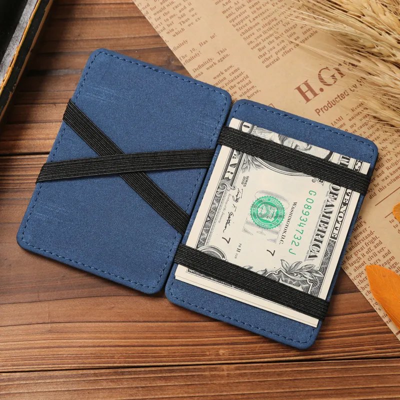 super Slim simple leather magic elastic money clip id mini business card holder wallet 6 holders blue red