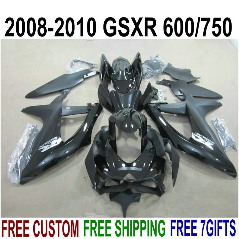 Plastikowy zestaw dochodów do SUZUKI GSXR750 GSXR600 2008-2010 K8 K9 Wszystkie błyszczące czarne wróżki GSXR600 / 750 08 09 10 Motobike Set KS48