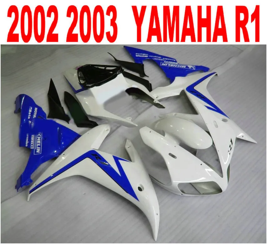 Injektionsgjutning ABS Fairings Bodywork för Yamaha R1 02 03 YZF R1 2002 2003 Svart Vit Blå Fairing Kit LQ61