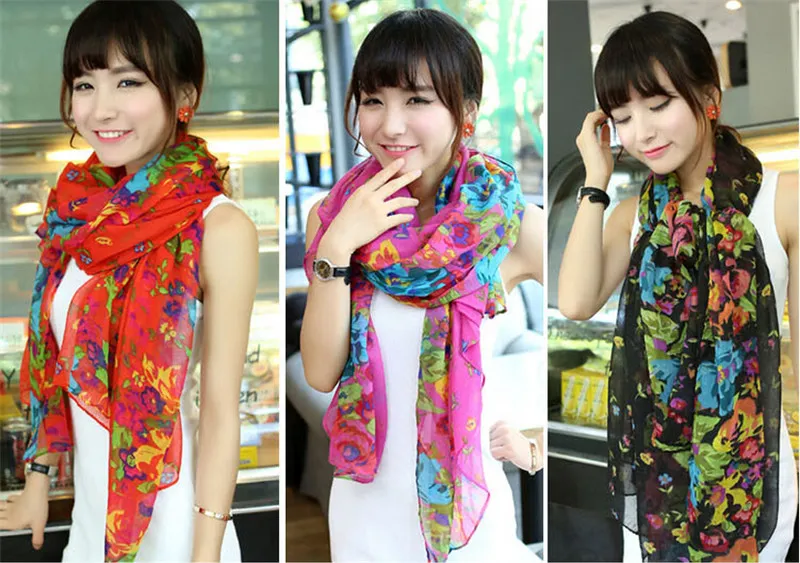 20st Fashion Spring och Autumn Overdized Long Scarf Shawl Women's Floral Scarves Shawl Voile Scarf 160 50cm Shippin283f