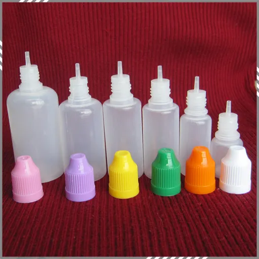 Coloré 5 ml 10 ml 15 ml 20 ml 30 ml 50 ml Flacons compte-gouttes en plastique liquide vide E avec bouchons de bouteille à l'épreuve des enfants et embouts d'aiguille DHL gratuit