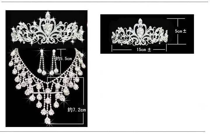 Tiaras Gold Tiaras Crowns 웨딩 헤어 보석 보석 Neceklace Earring 저렴한 전체 패션 소녀 저녁 무도회 파티 드레스 Accessor207e