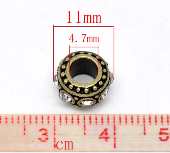 Großhandel: 10 bronzefarbene europäische Abstandsperlen mit Strasssteinen, 11 x 5,8 mm, über 120 $, kostenloser Expressversand