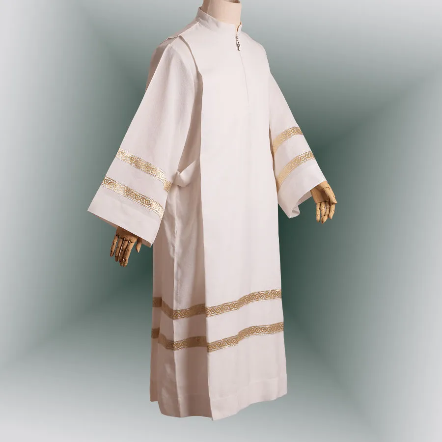 Religon Costumes White Altar Server Robe Alb with Pleats Catholic Worship Vestments for Men Fast Shipment
