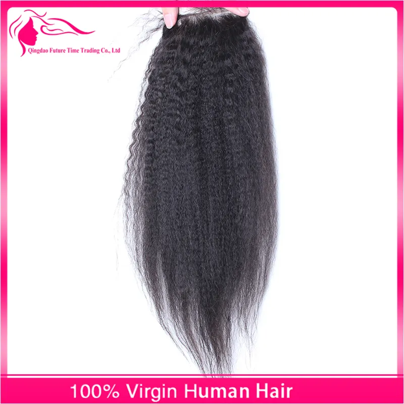 9A Mongolian Kinky Straight Human Hair With Closure Free Middle Three Part Italian Coarse Yaki Lace Closure With Bundles 