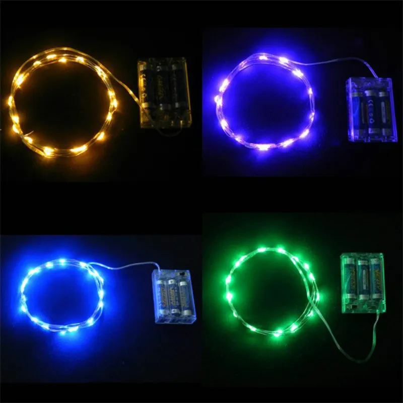 2M 20LED Copper Draad Heldere LED-snaren Wit / Warm Wit Wit Blauw Geel Rood Groen Roze Paars Aa Batterij Kerst String Fairy Lights Vakantielicht