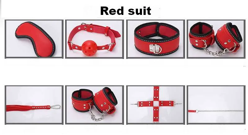 Adulto Jogo BDSM Kit Escravidão Sexual Sexy tornozelo manguito Algema Mordaça Boca Blindfold Whip Collar Sex Toys Para Casais