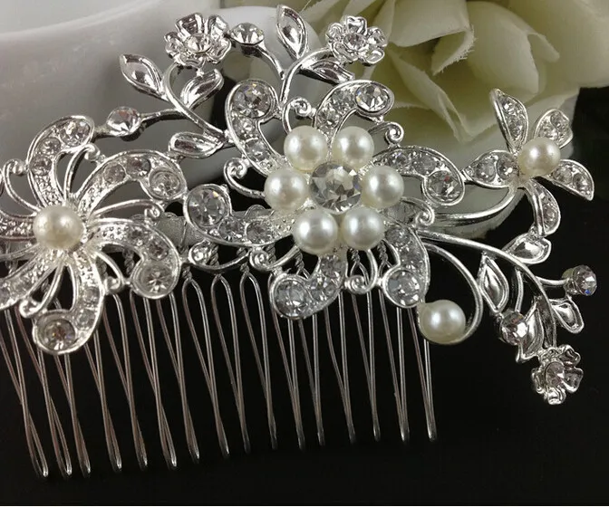 Nupcial Do Casamento Tiaras Impressionante Fino Pente Acessórios Da Jóia De Noiva Pérola de Cristal Pincel de cabelo utterfly hairpin para noiva