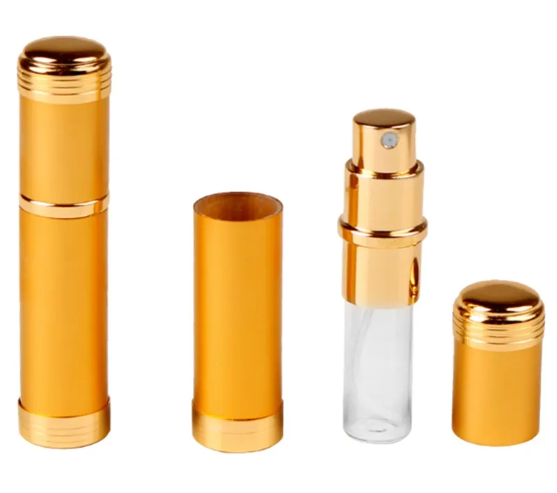 Fast shipping 5ml Portable Mini Perfume Bottle Travel Aluminum Spray Atomizer Empty bottles gold and silver color