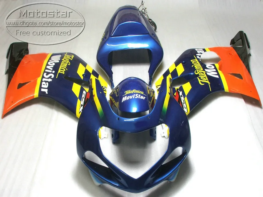 Personalizza il kit carenatura SUZUKI GSX-R1000 K2 2000 2001 carenature Movistar blu arancio 00 01 02 GSXR 1000 bodykit V68S