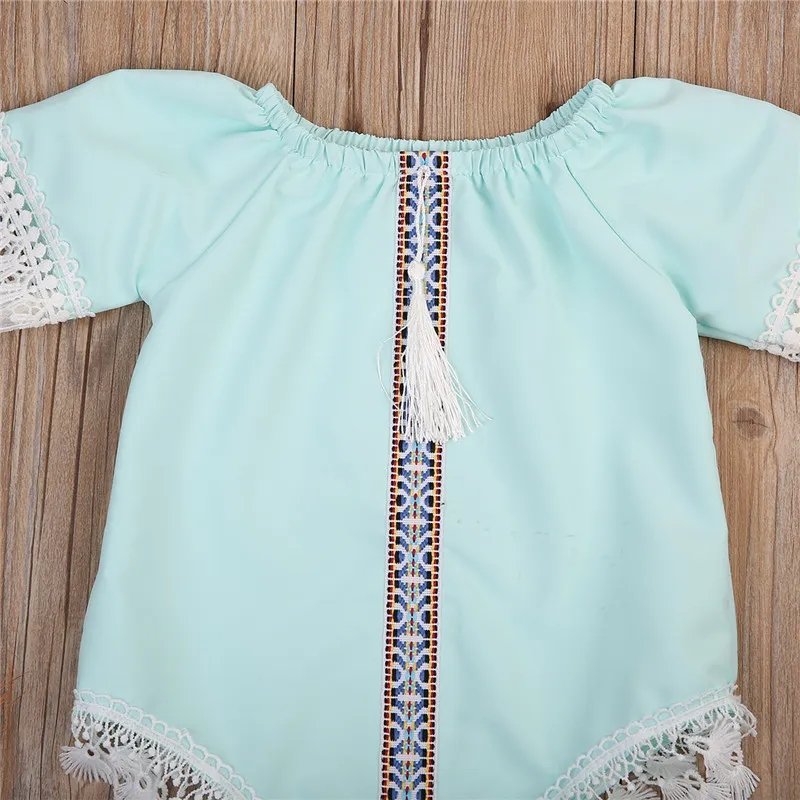 Cute Baby Girl Pajacyki 2018 Noworodek Odzież dziecięca Dziewczyny Light Blue Tassel Kombinezon Romper Stroje Toddler Dziewczyny Ubrania Sunsuit 0-24m