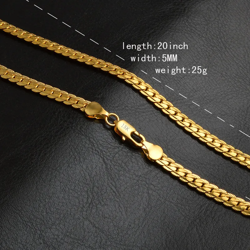 10%off fashion simple plated 18k gold thick chain necklace long 20 inck wide 5MM men Valentine's day gifts 