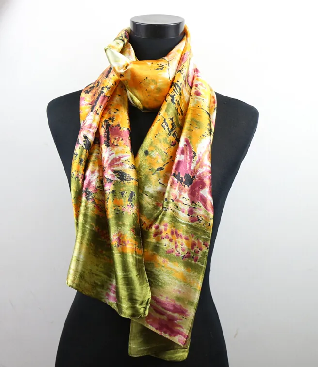 1 stks roze gouden lily bloem sjaals vrouwen mode satijn lange wrap sjaal strand zijden sjaal 160x50cm hot verkopen